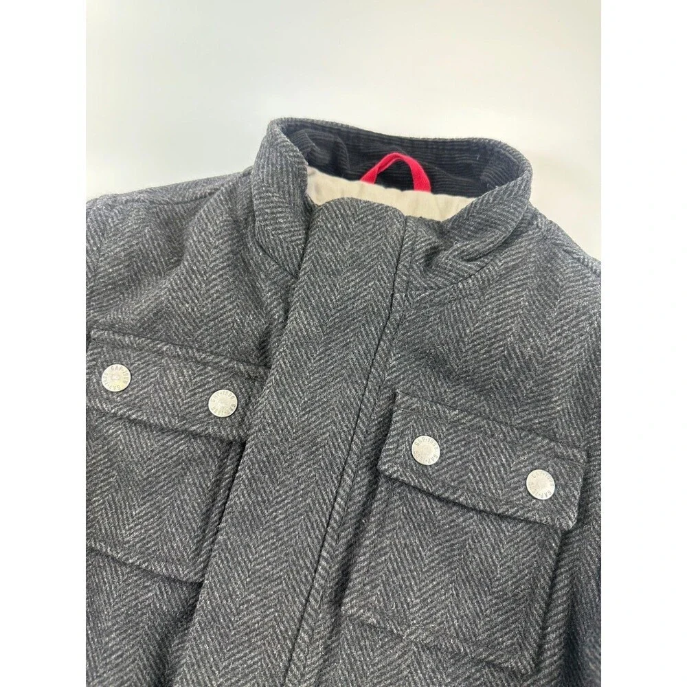 Gap Kids Boys Gray Herringbone Coat Zip Wool Blend Snap Mock Neck Kids Small 6-7